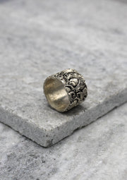 Tibetan Chhepu Carving Sterling Silver Finger Ring - nepacrafts
