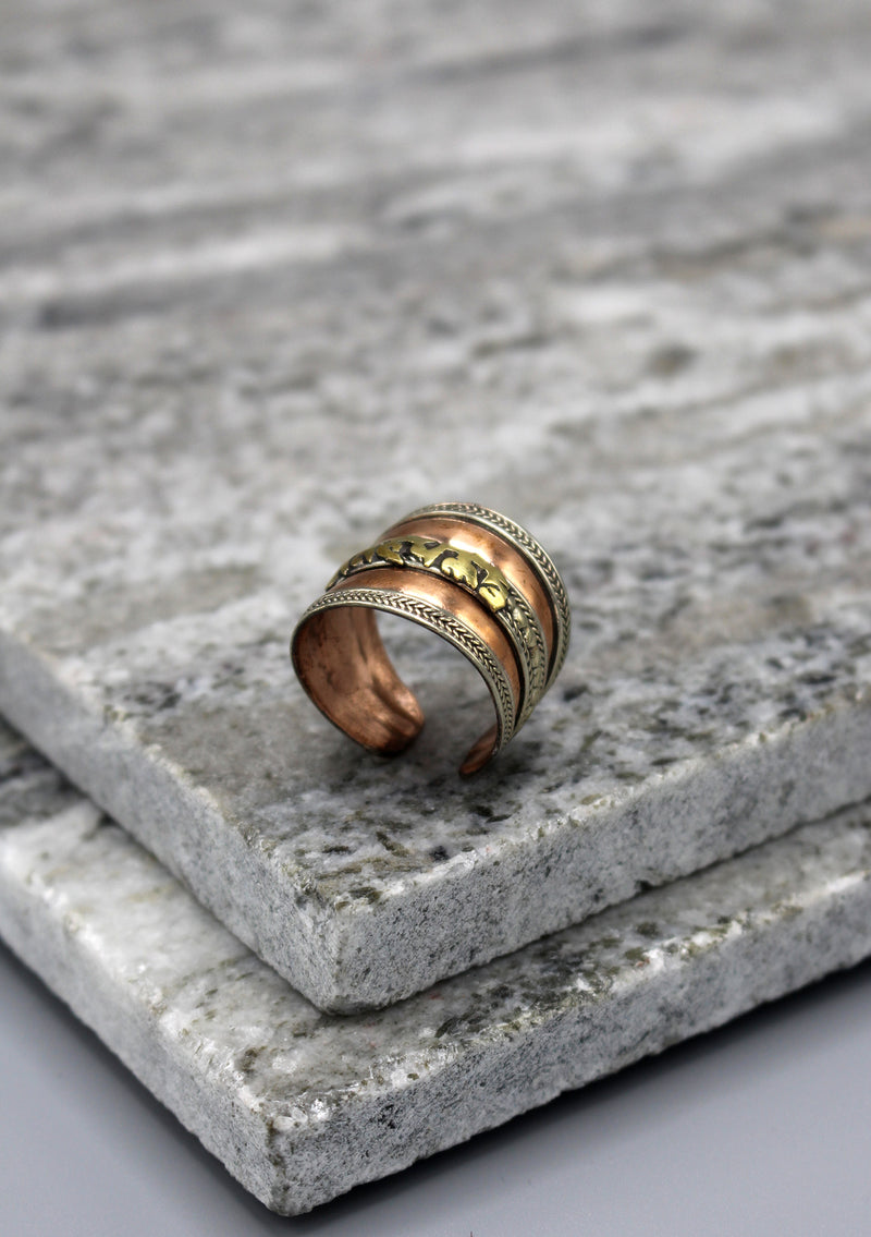 Tibetan Om Mani Mantra Carved Copper Finger Ring - nepacrafts