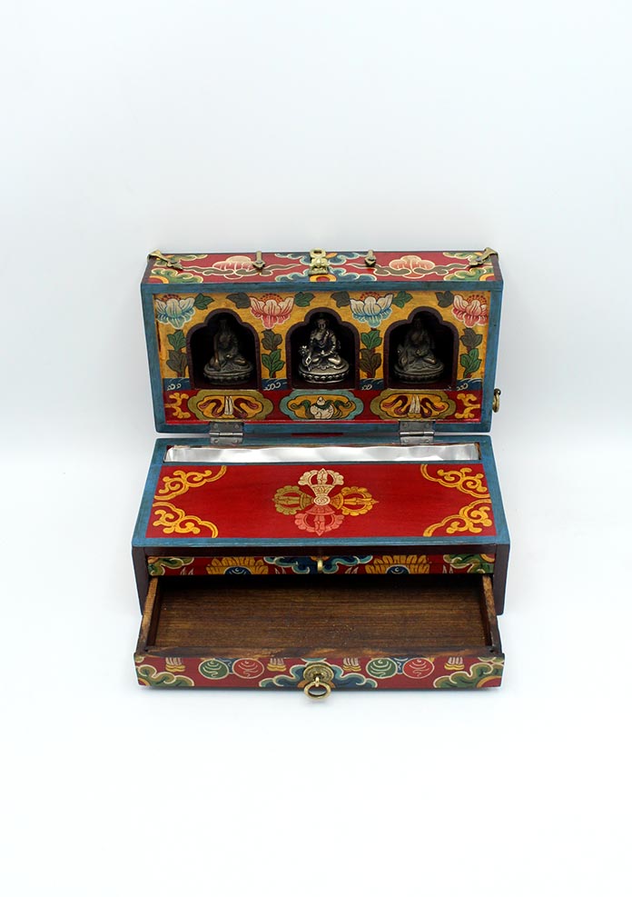 Handcrafted Wooden Buddhist Ritual Tibetan Altar Portable Shrine Box
