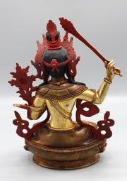 Gold Plated Bodhisattva Manjushri Statue 8 Inch High - nepacrafts