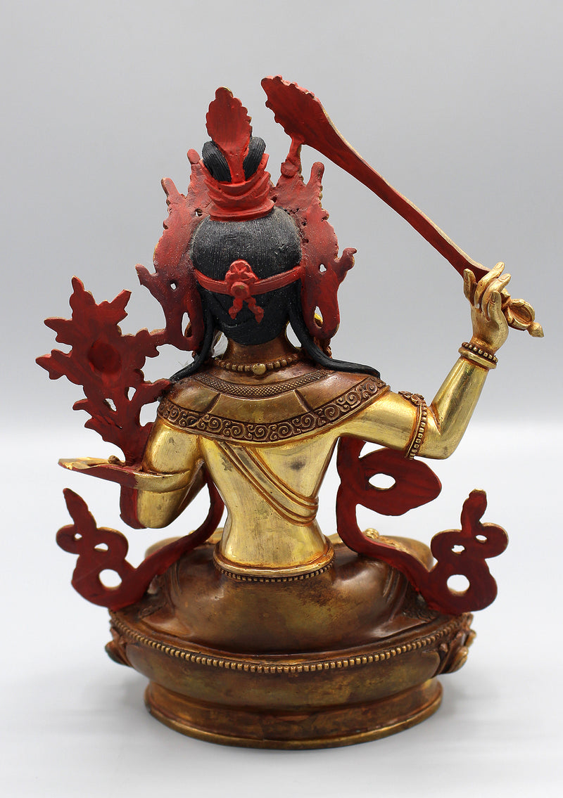 Gold Plated Bodhisattva Manjushri Statue 8 Inch High - nepacrafts