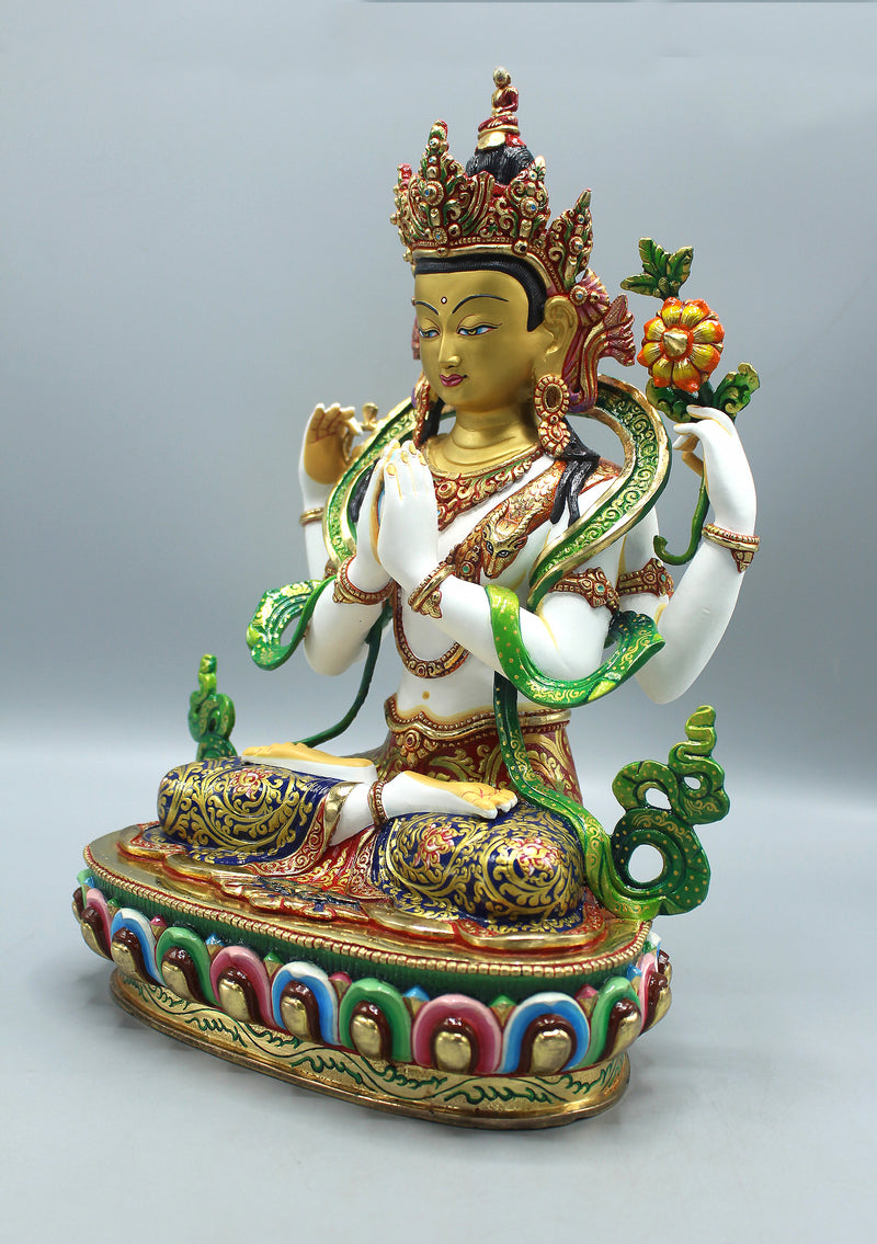 Masterpiece Gold Plated Four Armed Chenrezig Statue 13" High
