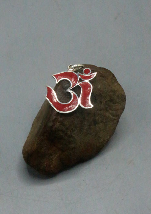 Sterling Silver Tibetan OM Symbol Pendant with Turquoise and Coral resin