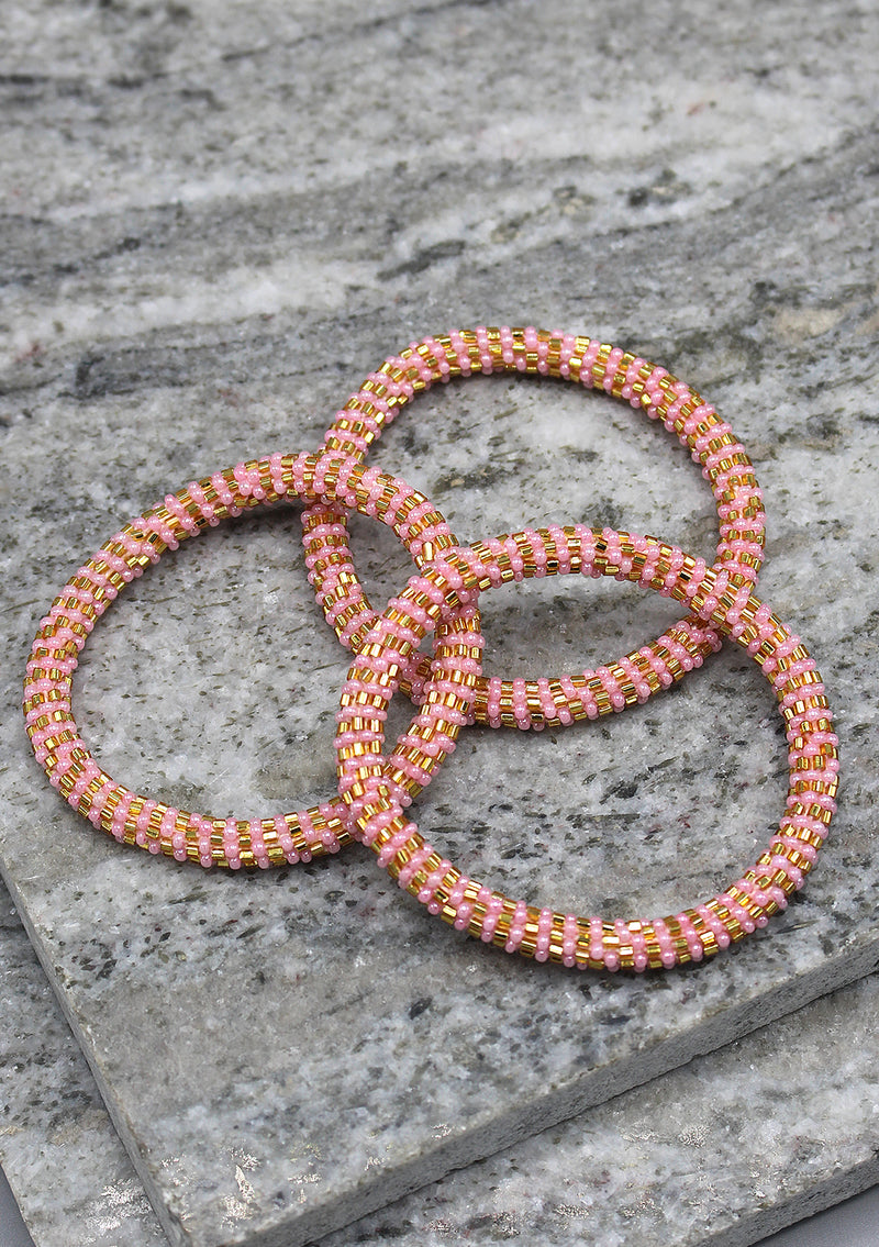 Pink and Golden Colors Swirl Glass Beads Bracelet