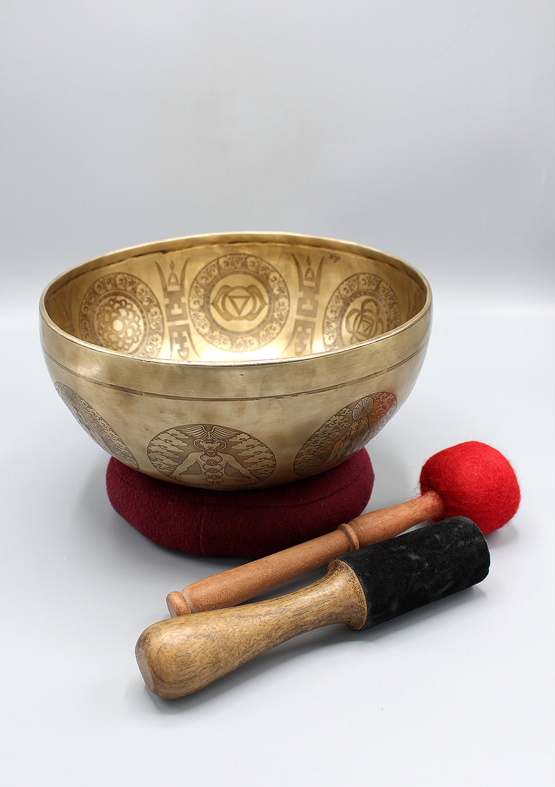 Seven Chakra Carved Meditation Tibetan Singing Bowl