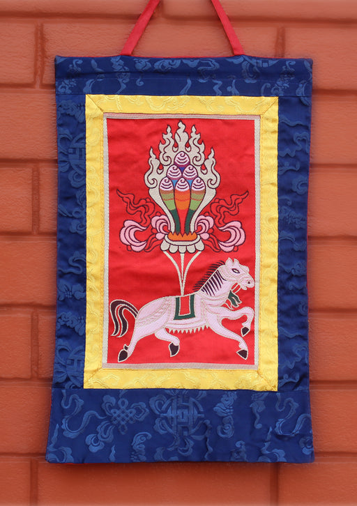 Windhorse with Wish Fulfilling Jewel Brocade Wall Hanging - nepacrafts