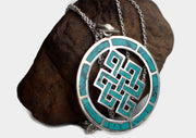 Turquoise Inlaid Endless Knot Sterling Silver Pendant - nepacrafts