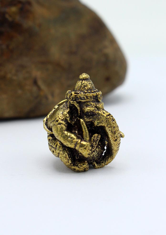 2 Armed Mini Brass Ganesha  Statue