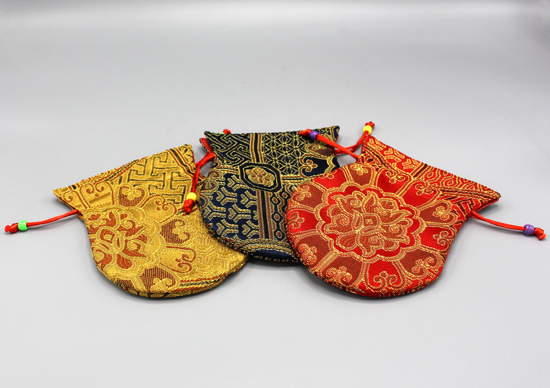 Brocade Red Flower Drawstring Mala Bag - nepacrafts
