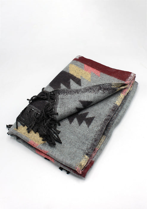 Black Arrow Design Gray Himalayan Yak Wool Shawl