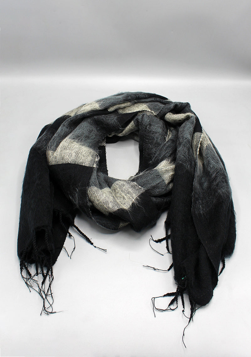 Black Stripe Grey and Off White Yak Wool Shawl