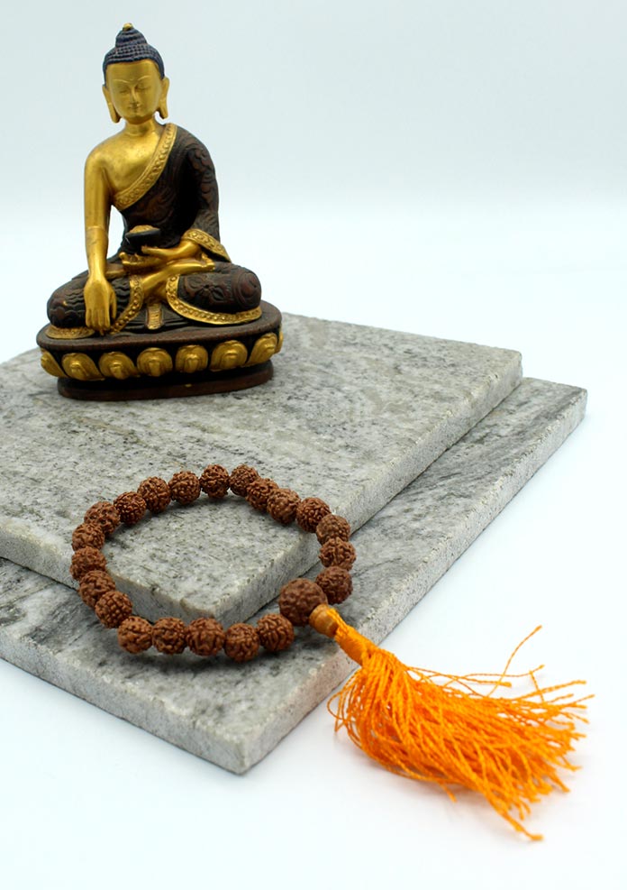 Rudraksha Beads Wrist Mala Bracelet with Yellow Tassle