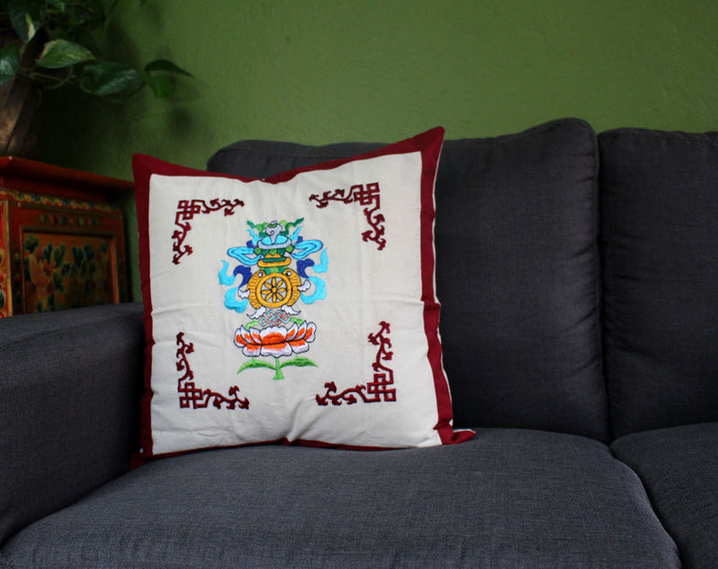 Eight In One Kalash Symbol Embroidered Cotton Pillow Covers