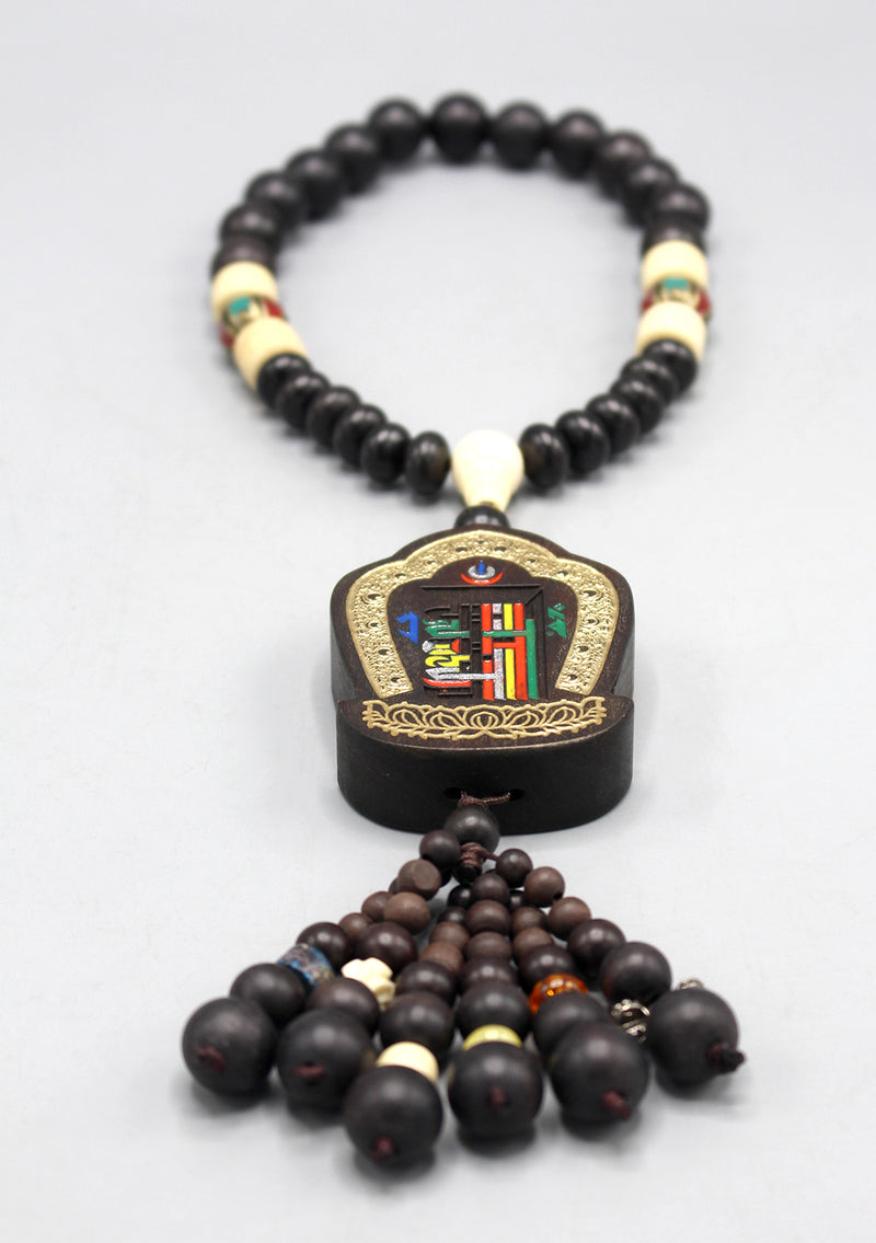Tibetan Kalachakra Carved Wooden Car Hanging Amulet