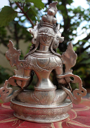925 Sterling Silver Majestic Green Tara Statue 5.5" - nepacrafts