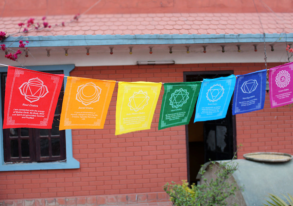 Seven Chakra Prayer Flags with beautiful Spiritual Messages - nepacrafts