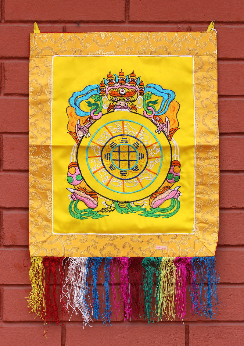 Tibetan Calendar Embroidery Brocade Framed Wall Hanging Banner