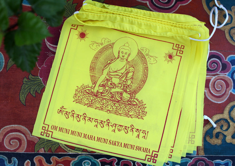 Shakyamuni Buddha Printed All Yellow Tibetan Prayer Flag - nepacrafts