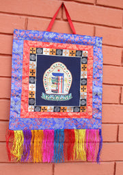 Tibetan Kalchakra Brocade Fabric Polyester Wall Hanging Banner - nepacrafts