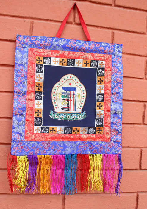 Tibetan Kalchakra Brocade Fabric Polyester Wall Hanging Banner - nepacrafts