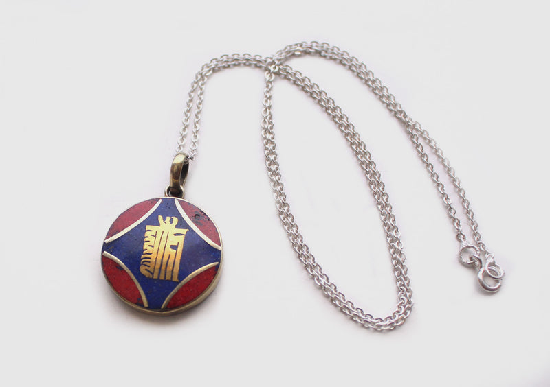 Round Tibetan Kalachakra, Om and Buddha Eyes Pendant - nepacrafts