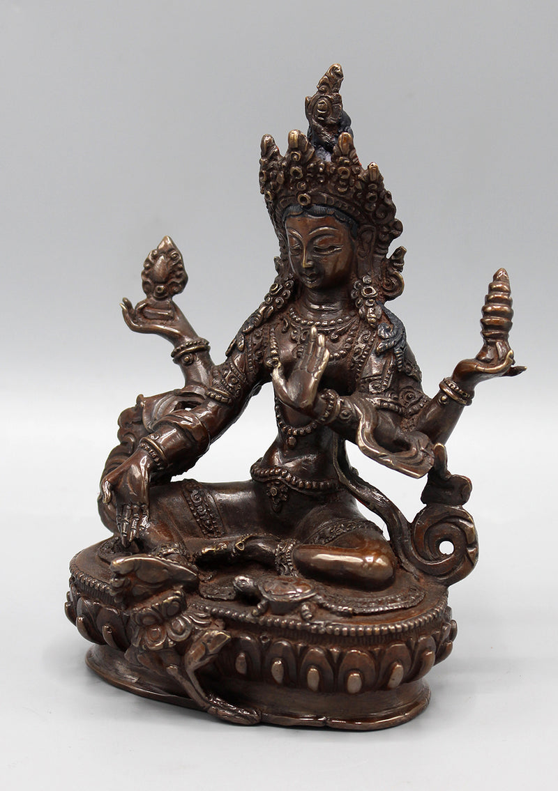 Copper Oxidized Hindu Goddess Laxmi Fine Carving Statue