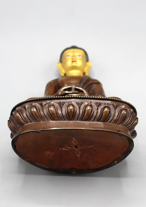 Copper Oxidized Amitabha Buddha Statue with Gold Face Painting