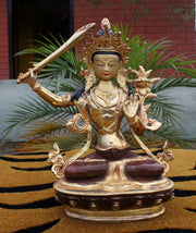 Partly Gold Plated Male Bodhisattva Manjushri Statue 8" High-SSST317 - nepacrafts