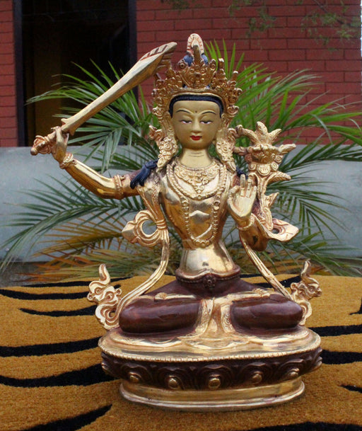 Partly Gold Plated Male Bodhisattva Manjushri Statue 8" High-SSST317 - nepacrafts