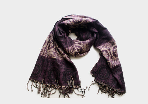 Purple Flower Mandala Hand Loomed Yak Wool Shawl - nepacrafts