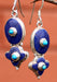 Lapis and Turquoise Inlaid Floral Dangle Silver Earrings - nepacrafts