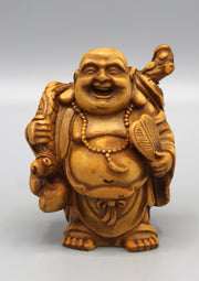 Brown Laughing Buddha with Fan Resin Statue - nepacrafts
