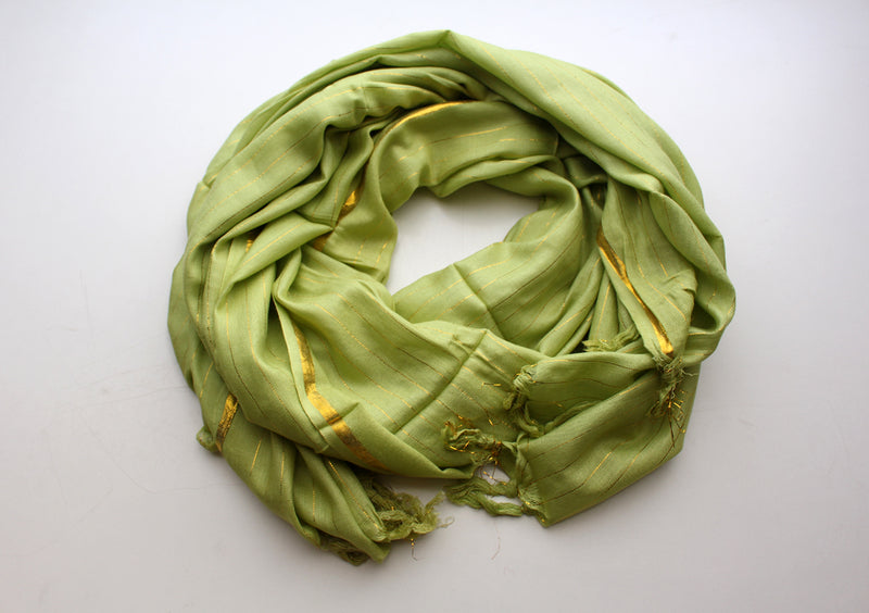 Lemon Green Cotton Jari Scarf - nepacrafts