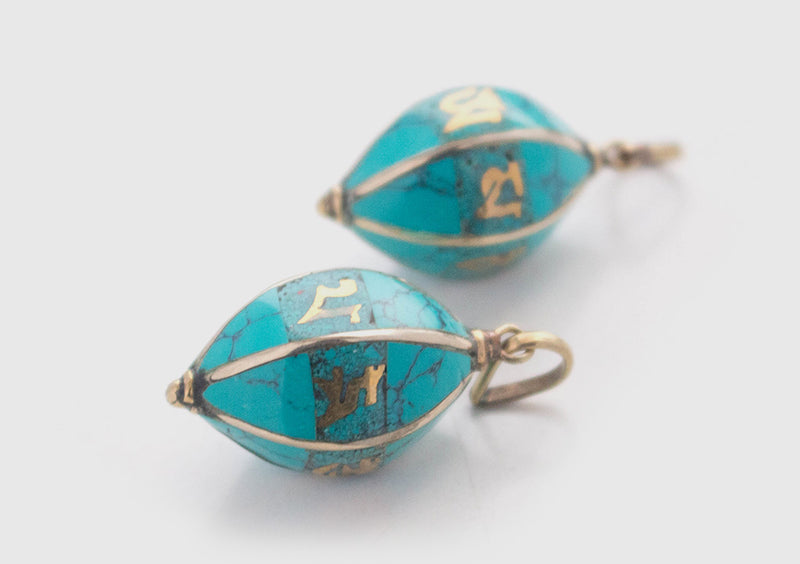 Turquoise Inlaid Om Mani Mantra Pendant - nepacrafts