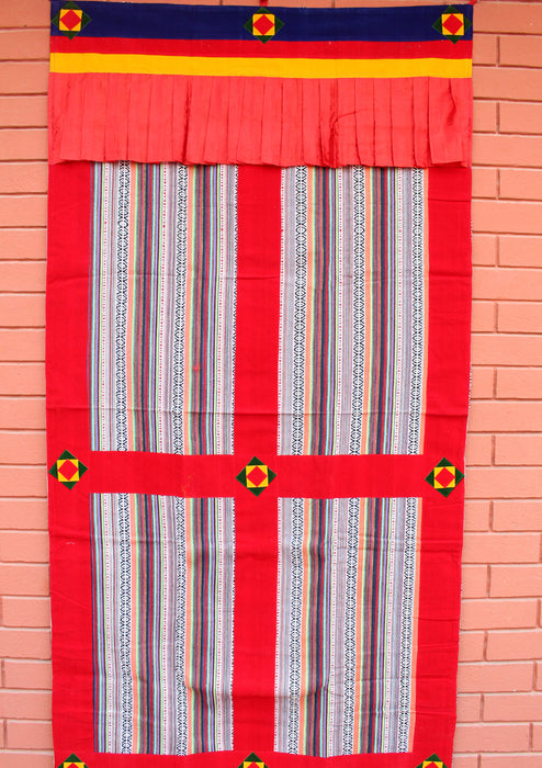 Multicolor Bhutanese Fabric Cotton Door Curtain with Velvet Border - nepacrafts