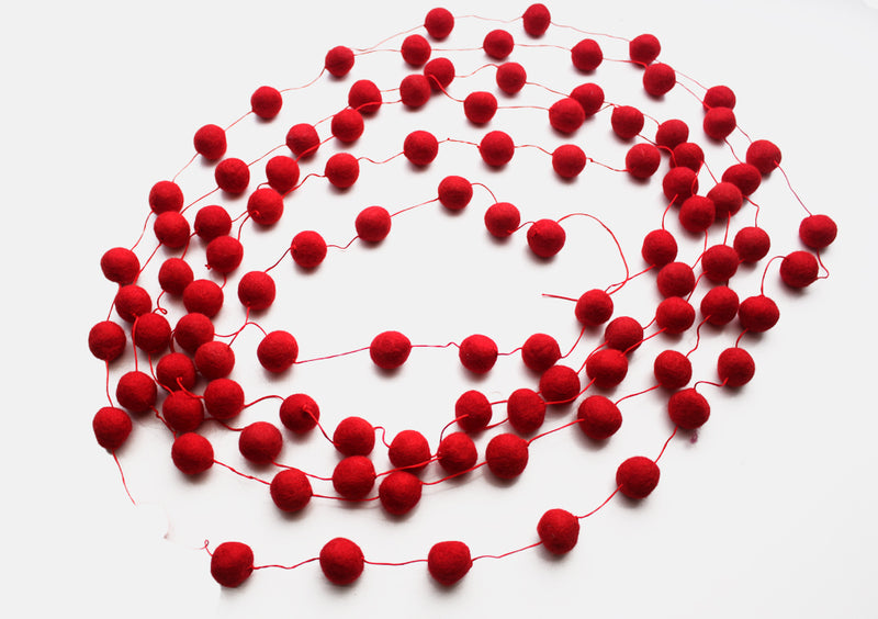 Red Christmas Felt Ball Pom Pom Hanging Nursery Decor - nepacrafts