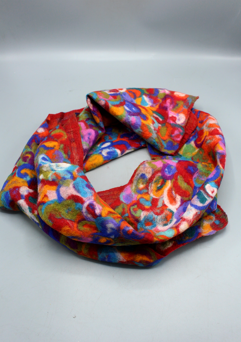 3 D RED Color Felt Woolen Scarf