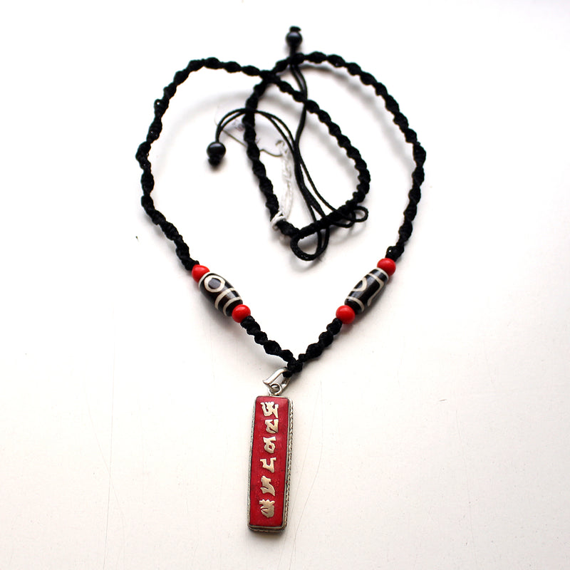 Coral Inlaid Om Mani Pendant - nepacrafts