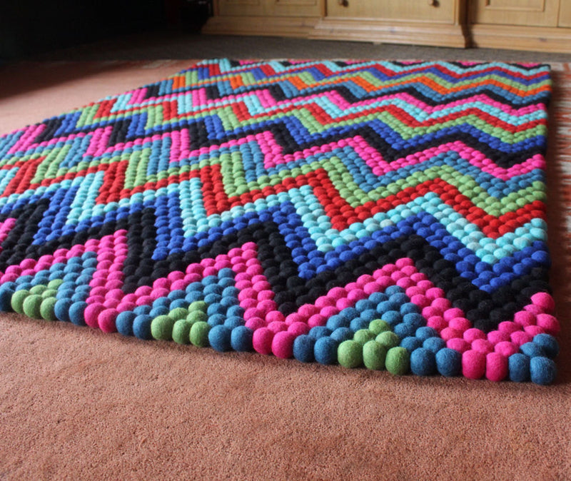 Rectangular Felt Balls Carpets 6x4 ft- Felted woolen Balls Rugs-FR033 - nepacrafts