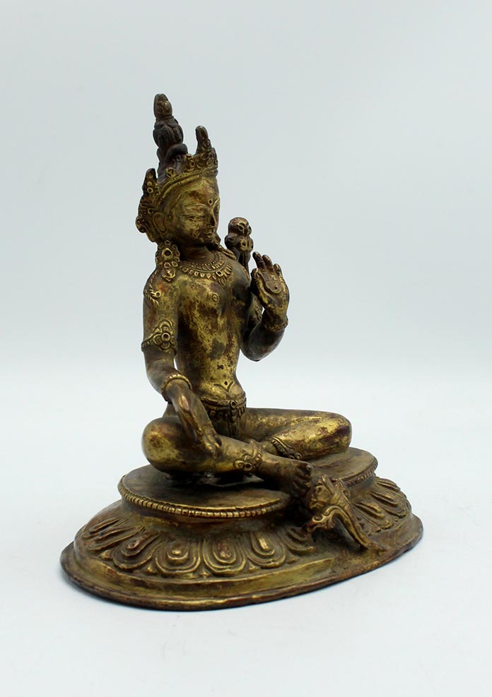 Antique Copper Green Tara Statue 7 Inches