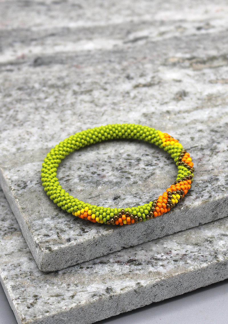 Parrot Green and Multi Colors Diamond Shape Glass Beads Bracelet