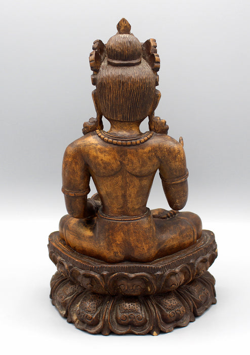 Tibetan Vajrasattva Wooden Statue with Bell and Dorjee - nepacrafts