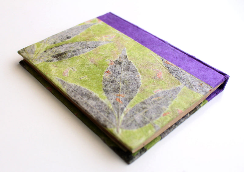 Purple and Green Floral Printed Lokta Paper Journal Book - nepacrafts