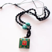 Coral Inlaid White Metal Square Buddha Eye Pendant - nepacrafts