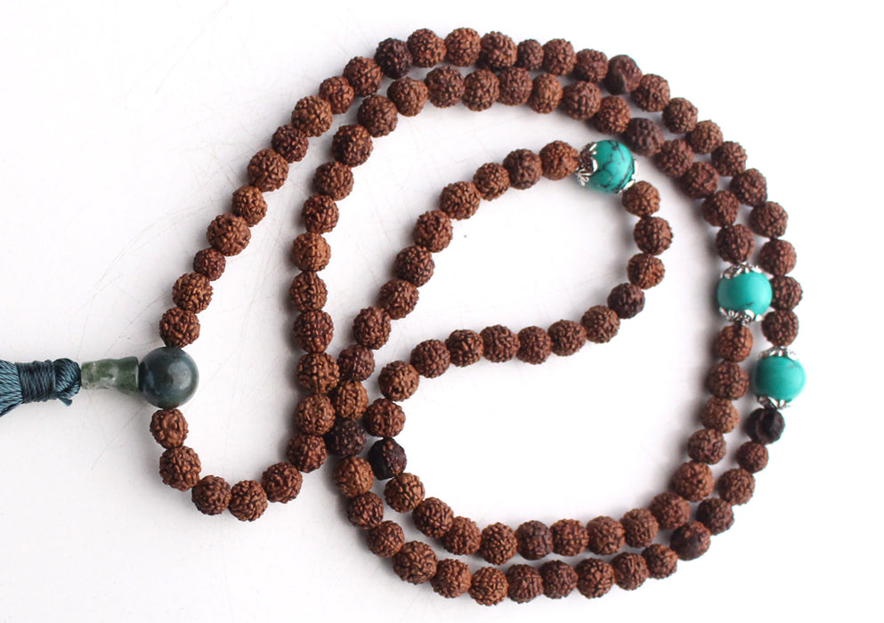 Rudraksha Mala for Meditation and Yoga With Turquoise Spacer - nepacrafts