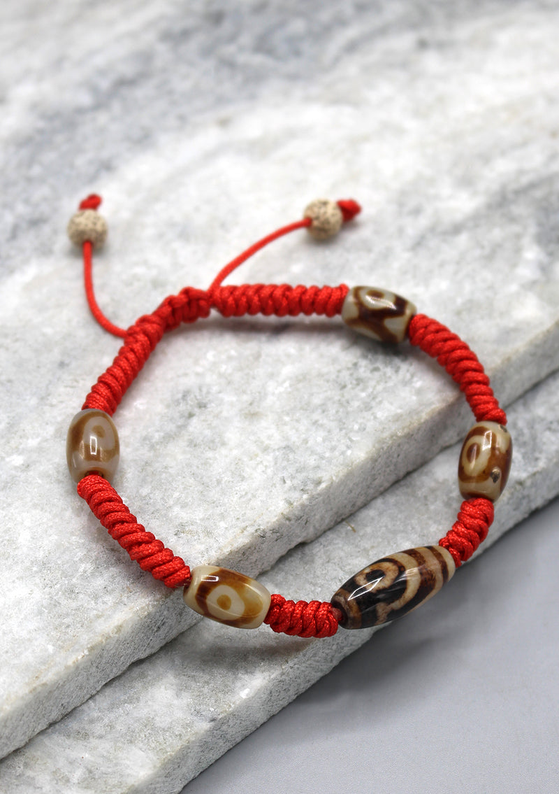 Two Eyes Dzi Bead in Lucky Knots Bracelet