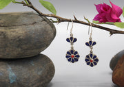 Lapis Flower Shaped Sterling Silver Earrings - nepacrafts