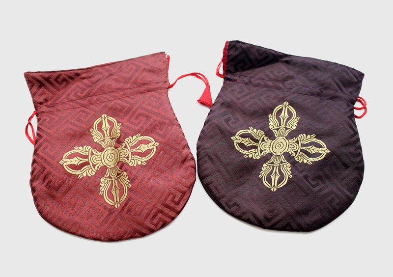 Double Dorjee Silk Brocade Mala Bag - nepacrafts