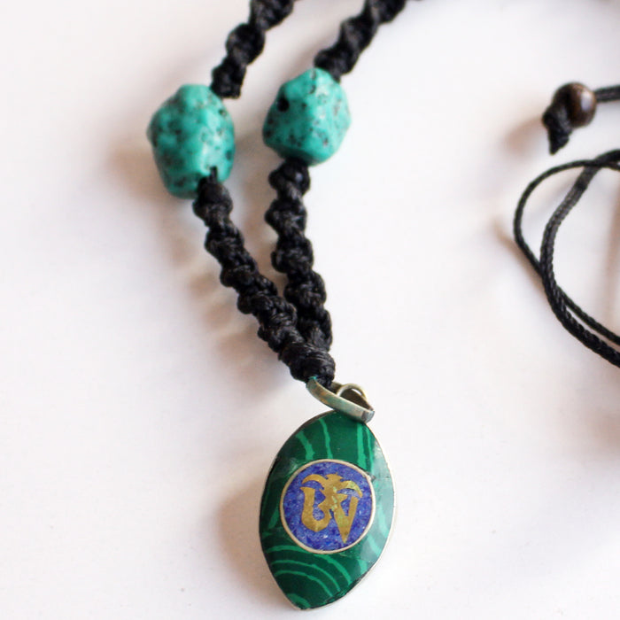 Lapis Inlaid Tibetan Om Pendant Necklace - nepacrafts