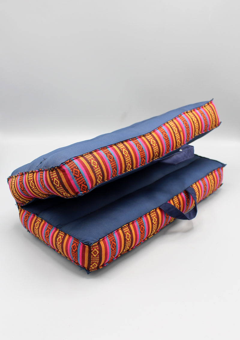 Navy Blue Foldable Large Mediation Cushion Gheri Border - nepacrafts